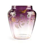 A LUDWIG MOSER & SOHNE GILT AND ENAMEL DECORATED SHADED AMETHYST OPTIC GLASS VASE, KARLSBAD (KARLOVY