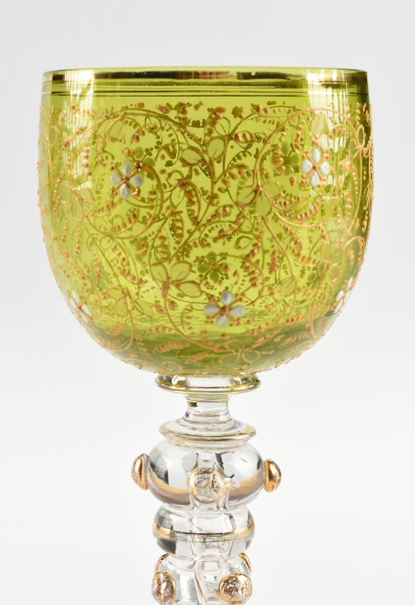 A GROUP OF TWO BOHEMIAN WINE GLASSES, CIRCA 1890-1910, comprising a wine glass with ovoid olive - Image 8 of 12