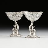 A PAIR OF GERMAN RETICULATED SILVER COMPOTES, HANAU, STAMPED, 800, LATE 19TH/EARLY 20TH CENTURY,