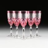 attributed to VAL ST. LAMBERT, A SET OF FIVE PINK DOUBLE CASED CUT TO CLEAR CRYSTAL CHAMPAGNE