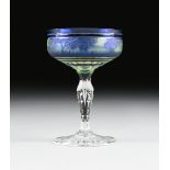 A VAL ST. LAMBERT COBALT BLUE CASED AND CUT CAMEO GLASS CHAMPAGNE COUPE, SERAING, BELGIUM, CIRCA