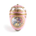 AN EXQUISITE NAPOLEON III JEWELED AND HAND PAINTED PINK GROUND ENAMEL PURSE, THIRD QUARTER 19TH