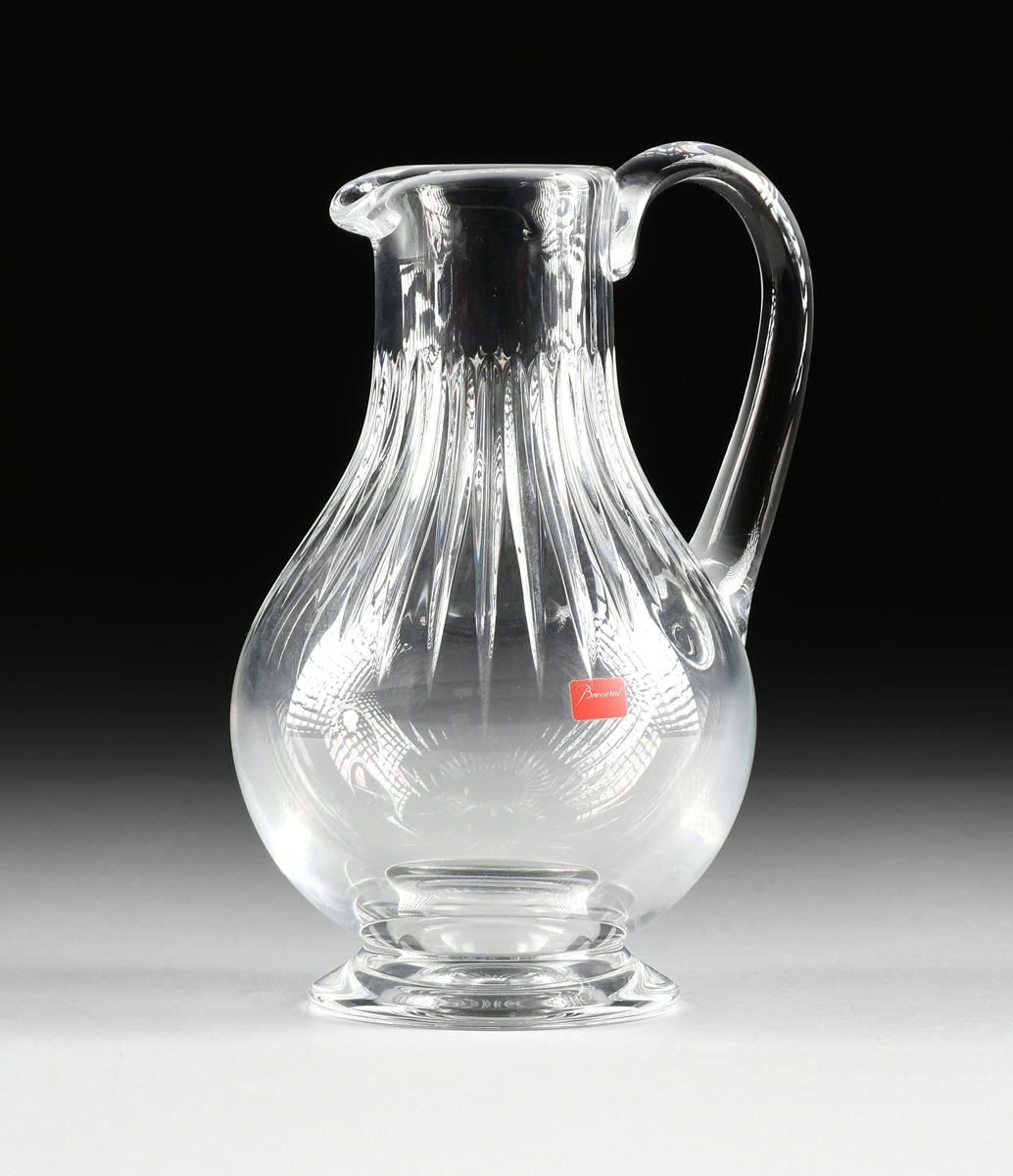 A BACCARAT CUT CRYSTAL WATER PITCHER IN THE "MASSENA" PATTERN, FRENCH, DESIGNED 1979, comprising a