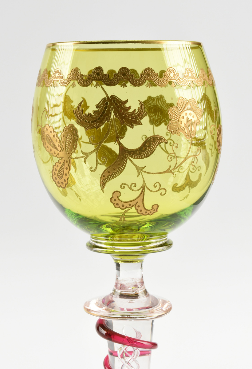 A GROUP OF TWO BOHEMIAN WINE GLASSES, CIRCA 1890-1910, comprising a wine glass with ovoid olive - Image 3 of 12