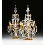 A PAIR OF MONUMENTAL LOUIS XV STYLE FIVE LIGHT GILT BRONZE AND CRYSTAL GIRONDOLES, FRENCH, 20TH