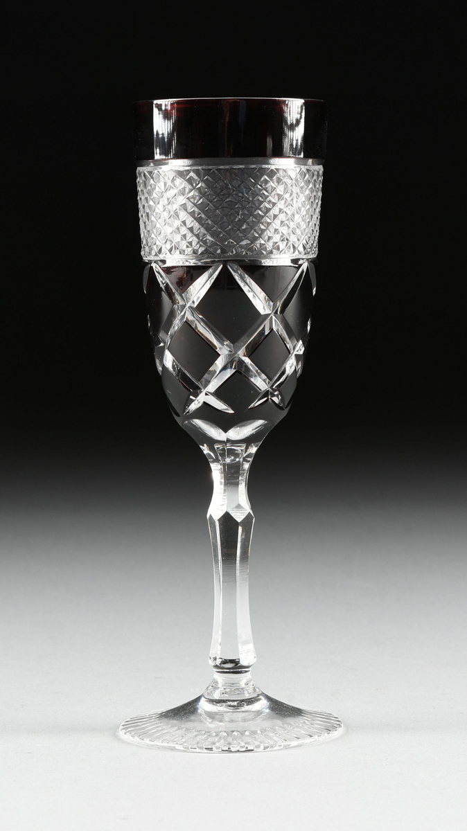 attributed to VAL ST. LAMBERT, A SET OF EIGHT RED DOUBLE CASED CUT TO CLEAR CRYSTAL CHAMPAGNE - Image 2 of 4