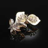 A PAIR OF 18K YELLOW GOLD AND DIAMOND FLOWER LADY'S EARRINGS, each earring set with twenty-six melee