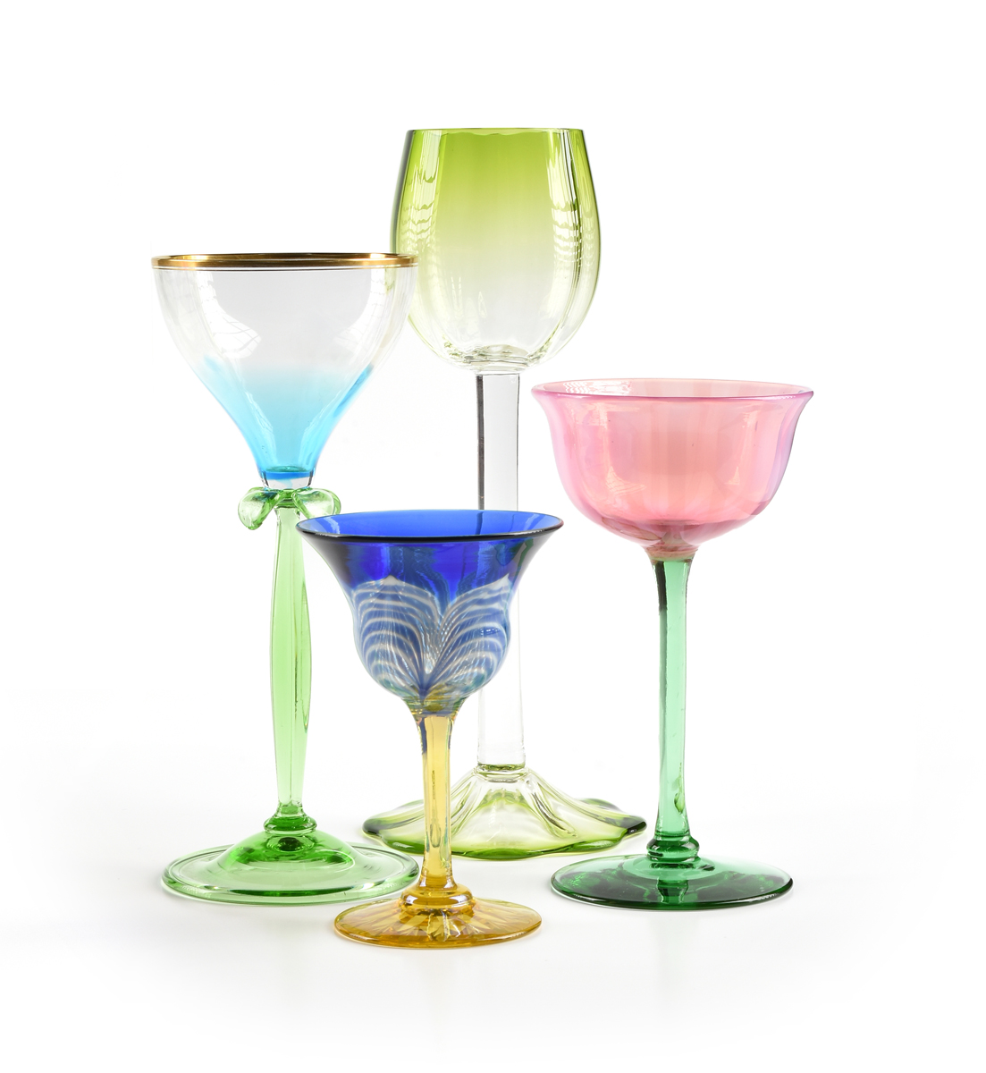 A GROUP OF FOUR AMERICAN AND BOHEMIAN WINE GLASSES, CIRCA 1890-1910, comprising a Bohemian flashed