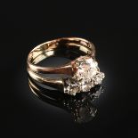 A 14K YELLOW GOLD AND DIAMOND LADY'S WEDDING SET, with one old European cut diamond with an