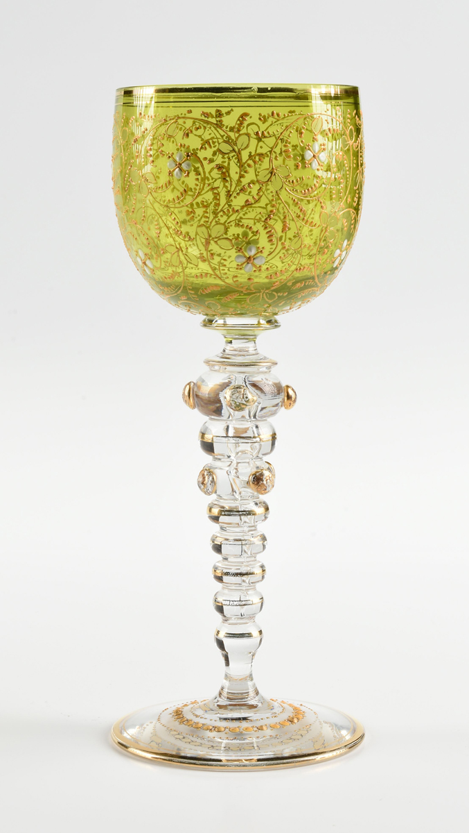 A GROUP OF TWO BOHEMIAN WINE GLASSES, CIRCA 1890-1910, comprising a wine glass with ovoid olive - Image 7 of 12
