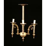 A NÃ‰O GREC STYLE GILT BRONZE FOUR LIGHT CHANDELIER, FIRST HALF 20TH CENTURY, the relief petal