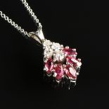 A 14K WHITE GOLD, RUBY, AND DIAMOND LADY'S PENDANT NECKLACE, the mounting set with five marquise