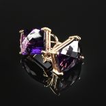 A PAIR OF 14K YELLOW GOLD AND AMETHYST LADY'S EARRINGS, set with emerald cut amethysts measuring