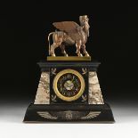 A JAPY FRERES MOVEMENT EGYPTIAN REVIVAL GILT BRONZE MARBLE MANTEL CLOCK, FRENCH, MID/LATE 19TH