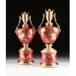 A PAIR OF OLD HALL EARTHENWARE CO., LTD. AESTHETIC STYLE GILT DECORATED GLAZED EARTHENWARE VASES