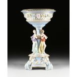 A MONUMENTAL MEISSEN STYLE GILT AND POLYCHROME ENAMEL DECORATED PORCELAIN CENTERPIECE, LATE 20TH
