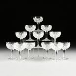 A SET OF TWELVE AMERICAN BRILLIANT CUT GLASS CHAMPAGNE COUPES, CIRCA 1900-1920, the hemispherical