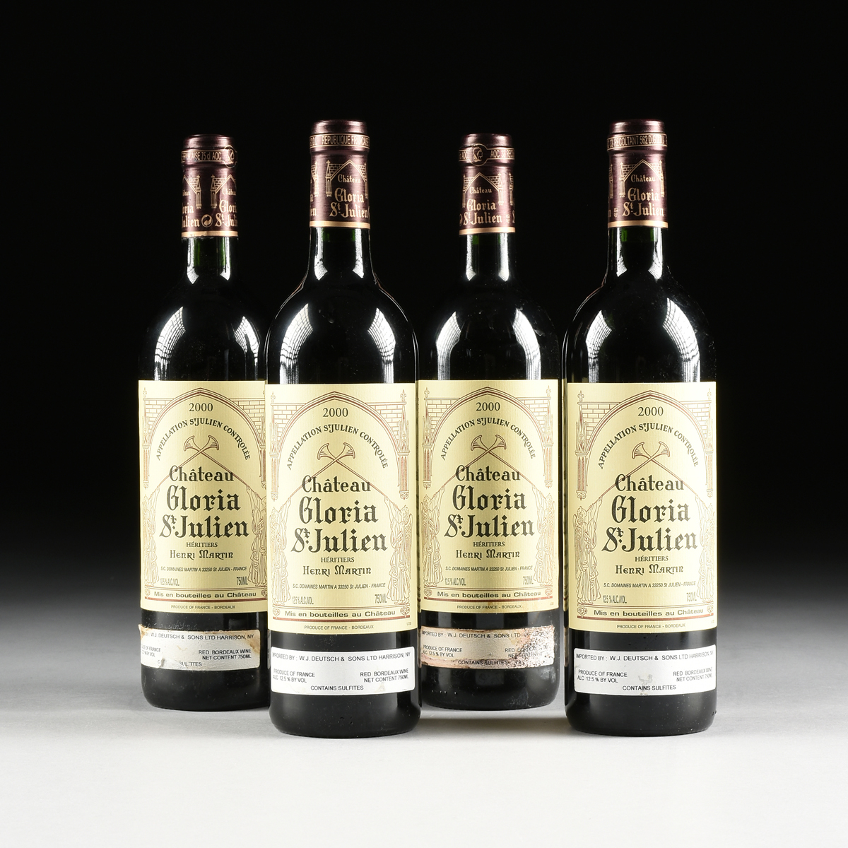 FOUR BOTTLES OF 2000 CHATEAU GLORIA ST. JULIEN, BORDEAUX BLEND, FRANCE, 750ml bottles. Condition: