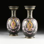 A PAIR OF FRENCH OLD/VIEUX PARIS GILT AND POLYCHROME ENAMEL DECORATED VASES, CIRCA 1860-1880, of