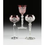 A GROUP OF THREE AMERICAN BRILLIANT CUT AND CONTINENTAL RUBY CUT TO CLEAR WINE STEMS, CIRCA 1890-