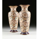 A PAIR OF DOULTON LAMBETH STONEWARE VASES WITH SLATER PATENT DECORATION BY ARTHUR BARLOW, LONDON,