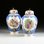 A LARGE PAIR OF CONTINENTAL MEISSEN STYLE "AUGUSTUS REX" GILT AND POLYCHROME ENAMEL DECORATED