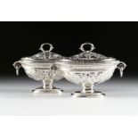 A PAIR OF GEORGE III STERLING SILVER SAUCE TUREENS WITH COVERS, PAUL STORR, LONDON, CIRCA 1800, each