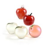 A GROUP OF FIVE ART GLASS FIGURAL PAPERWEIGHTS IN THE FORM OF FRUIT, CIRCA 1980, comprising a