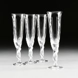 IGOR CARL FABERGE (Russian/Swiss 1906-1982) A SET OF FOUR CRYSTAL CHAMPAGNE FLUTES, "KISSING SNOW