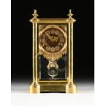 AN ANSONIA CLOCK CO. GILT METAL CASED "SYMBOL EXTRA" CRYSTAL REGULATOR SHELF CLOCK, BROOKLYN, NEW