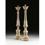 A MATCHED PAIR OF NEOCLASSICAL SILVER GILT WOOD TORCHÊRES/CANDLESTICKS, ITALIAN, LAST HALF 19TH