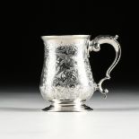 A GEORGE III PERIOD STERLING SILVER MUG WITH ENGRAVED DECORATION, WALTER BRIND, LONDON, ENGLAND,