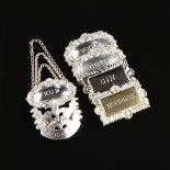 A GROUP OF SEVEN ELIZABETH I PERIOD STERLING SILVER AND SILVER PLATED SPIRIT DECANTER LABELS,