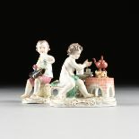 A GROUP OF TWO MEISSEN STYLE PORCELAIN FIGURINES, GERMAN, 19TH/20TH CENTURY, comprising a boy eating