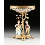 A VINTAGE EXPORT ROCOCO REVIVAL MEISSEN STYLE ORMOLU MOUNTED ENAMELED PORCELAIN CENTER BOWL, MID