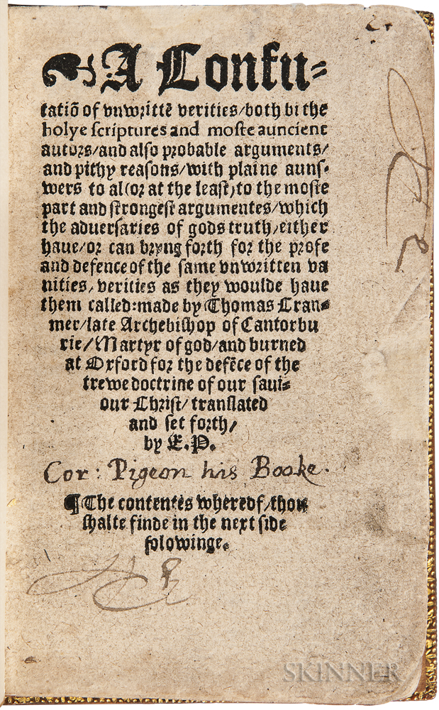 Cranmer, Thomas (1489-1556) A Confutatio[n] of Unwritte[n] Verities. [Wesel?: Printed by J.