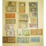 A quantity of world banknotes including: an Italian 5 lire 1943 and 1944, a 10 lire 1944, a 1933