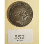 Silver German States: 1876 E 5 mark Saxony coin, Albert Koenig Von Saschen. Condition - Fine