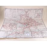 A GWR railway line map, 50 x 63cm