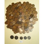 A strong box with key containing quantity of copper/bronze halfpennies and pennies Victoria