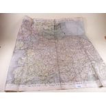 A silk Bacon's cycling map of England and Wales, 62 x 77cm