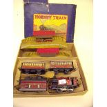 A Hornby Meccano clockwork train set with LMS locomotive plus quantity of extra track (box tatty)