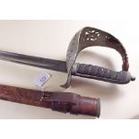 A George V officers dress sword with proved and engraved blade and leather scabbard - the scabbard