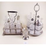 Two Victorian silver plated and cut glass cruet stands and a silver and cut glass vase