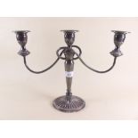 A Falstaff silver plated three branch candelabra