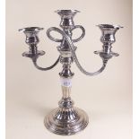 A silver plated three branch candleabra by Elkingtons