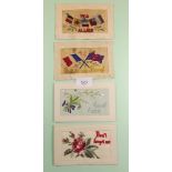 Four Edwardian WWI embroidered postcards