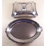 A Maple & Co silver plated entree dish and another entree dish