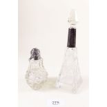 Two cut glass and silver topped scent bottles
