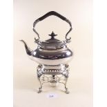 A silver plated spirit kettle with stand and burner - 30cm high